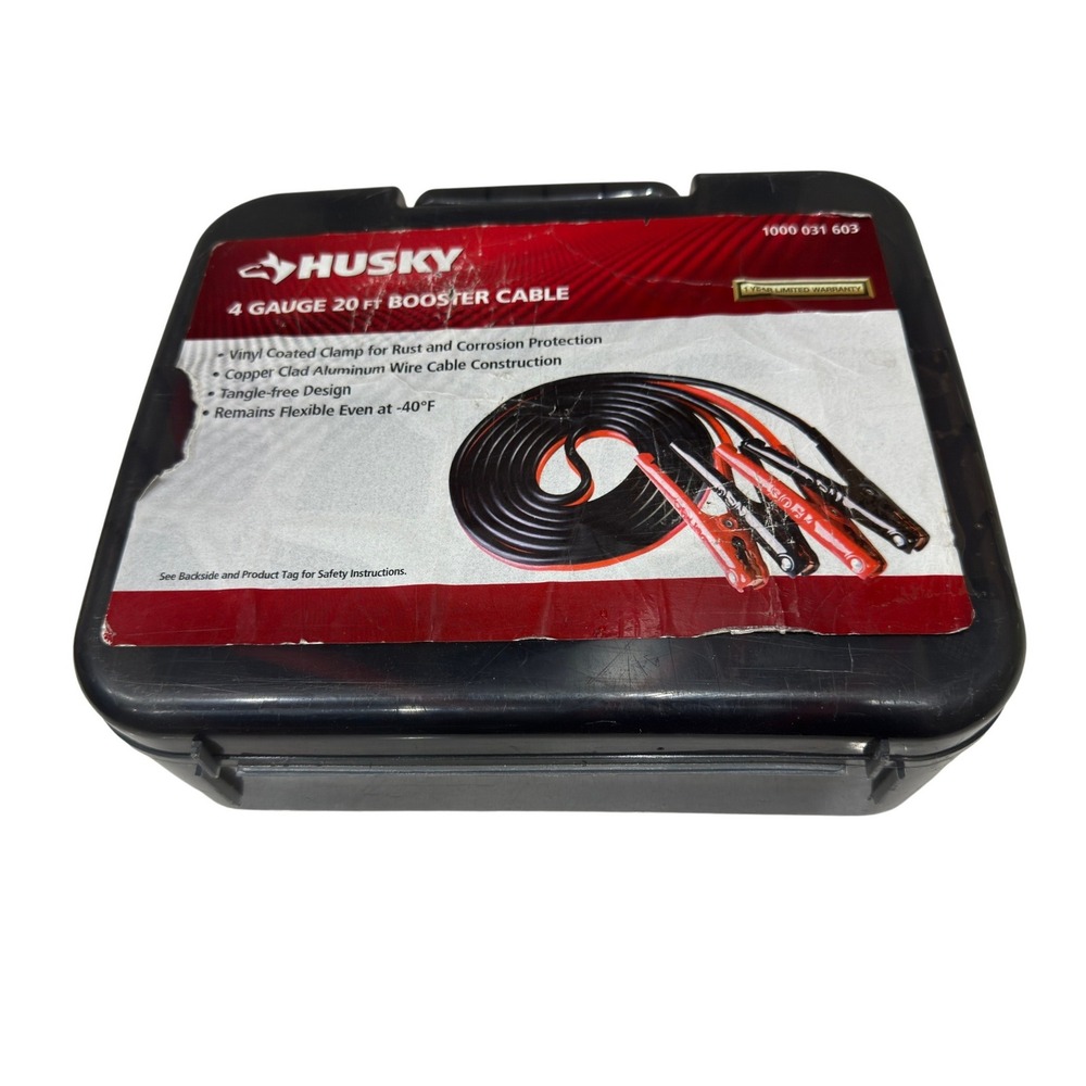Husky 4 Gauge 20 Ft Booster Cables Heavy Duty Jumper Cables with Carrying Case